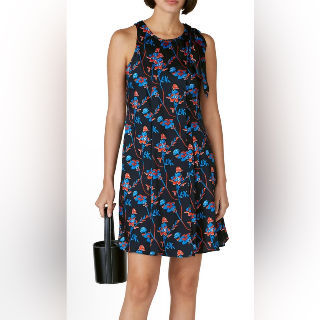 Thakoon Collective Daisy Floral Shoulder Tie Mini Dress In Black Blue & Red - 4